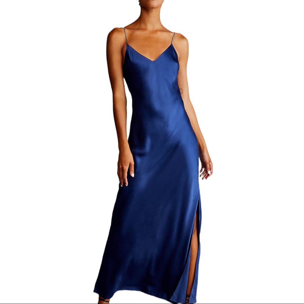Dannijo x Free People Crystal Strap XS 0/2 Blue Silk Slip Long Maxi Classic